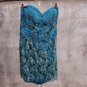 Aspeed design turquoise beaded special occasion mini dress